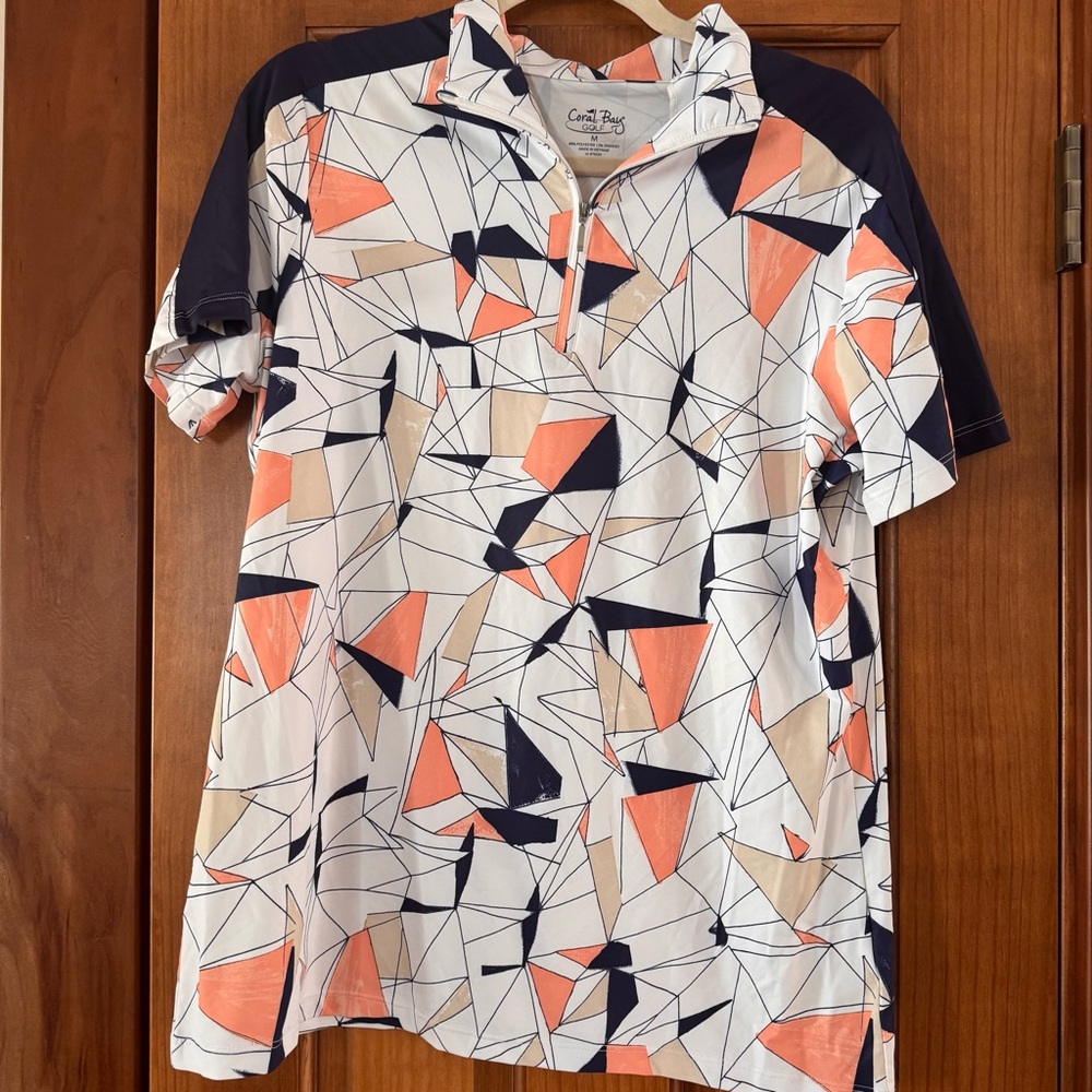 Coral Bay 1/4 Quarter Zip Polo Golf Shirt Women’s Medium Abstract Top